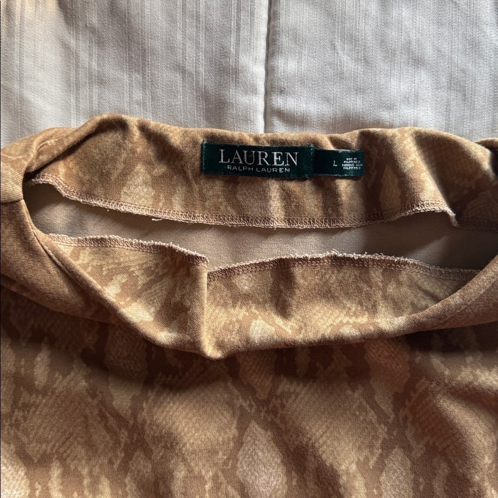 Lauren Ralph Lauren Sz LARGE Tan Snakeskin Print Ponte Shift Stretch Dress - Picture 4 of 10